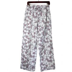 Garnet Hill Organic Pima Cotton Pajama Pants Floral Print Gray Red Medium